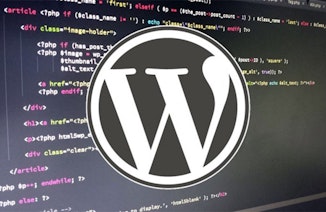 WordPress Logo with code background