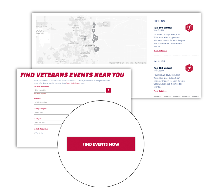 Team RWB Search for Events and Map