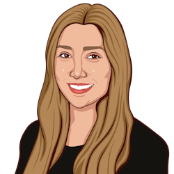 Illustration of Allie Schilling, a white woman with brown hair and brown eyes